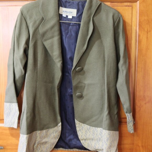 Krivoy Olive Green Wool Blazer Pant Suit Set Vintage Hadesman Style Size 2 - Picture 16 of 16